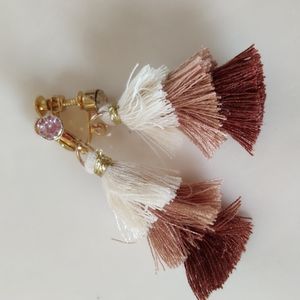 New tassel tiered CLIP ON boho crystal earring gold tone!